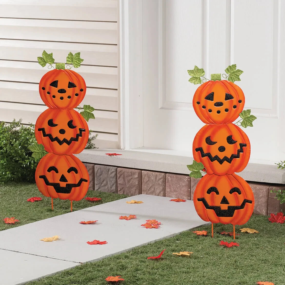 Set of 2 Stacked Jack-O-Lantern Metal Halloween Garden Stakes | eBay