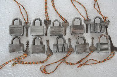 10 Pc Vintage Iron Solid Heavy Unique Handcrafted Padlock , Rich Patina