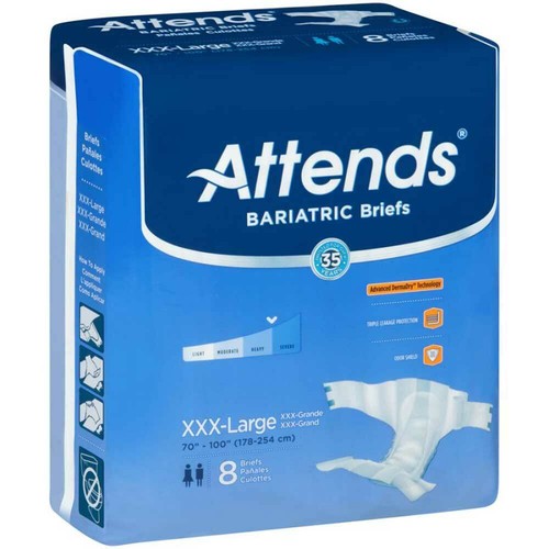 Attends DermaDry Bariatric Brief 3X-LARGE 70''- 90'' - Pack of 8 - Picture 1 of 2