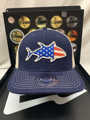Local Crowns Tuna Fish Collection USA Snapback Trucker Hat Navy And Off White