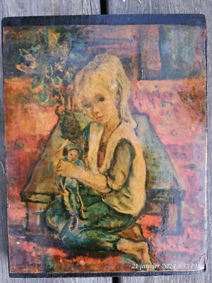 Gemälde, kleines Mädchen mit Puppe