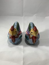 Ceramic Hand-painted Rooster and Hen Salt  Pepper Shaker Set .