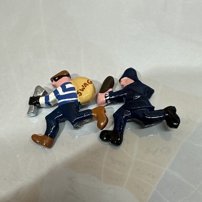 Vintage Cop Chasing Burglar Enamel Pin Badge Set Bobby Robber Swag Bag