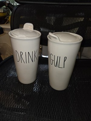 Pair Of Rae Dunn Travel Tumbler Tall Cup Lid Magenta Artisan DRINK & Gul Ceramic
