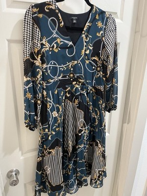 Ann Taylor Petite Teal and Black Pattern Maxi Dress