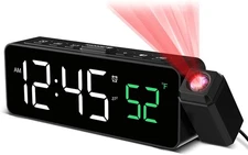 Netzu Projection Alarm Clock for Bedroom Ceiling, Small Compact Plug-in Black 