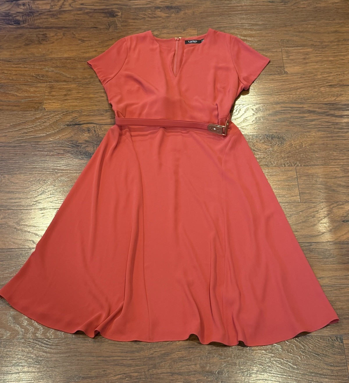 Women's Ralph Lauren Burnt Orange Shortsleeves Fit & Flare Dress Size 16