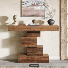 Table Console Industrielle 108cm - Meuble d'Entrée Design Géométrique Bois & Aci