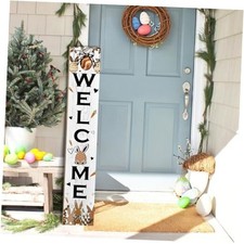 Easter Welcome Sign for Front Door, 47'' Tall Happy Easter Bunny Wooden Porch