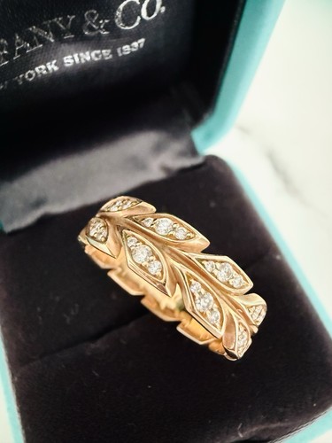 Tiffany & Co. 18K 750 Rose Gold Victoria Vine Diamond 6mm Double Band Ring 6.75