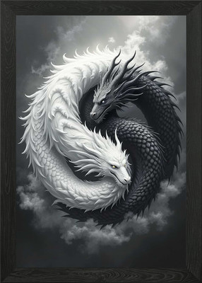 Yin Yang Drachen gerahmtes Wandbild Poster Leinwanddruck Bild
