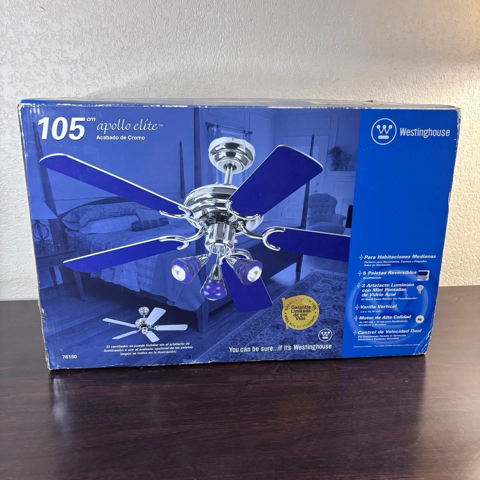 42" 5 Blade Chrome Finish with Blue Blades Westinghouse Apollo Elite Ceiling Fan - Image 2 of 4
