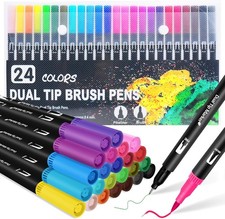 Dual Brush Marker Pens, 24 Colors Art Markers with Fine and Brush Tip Coloring M