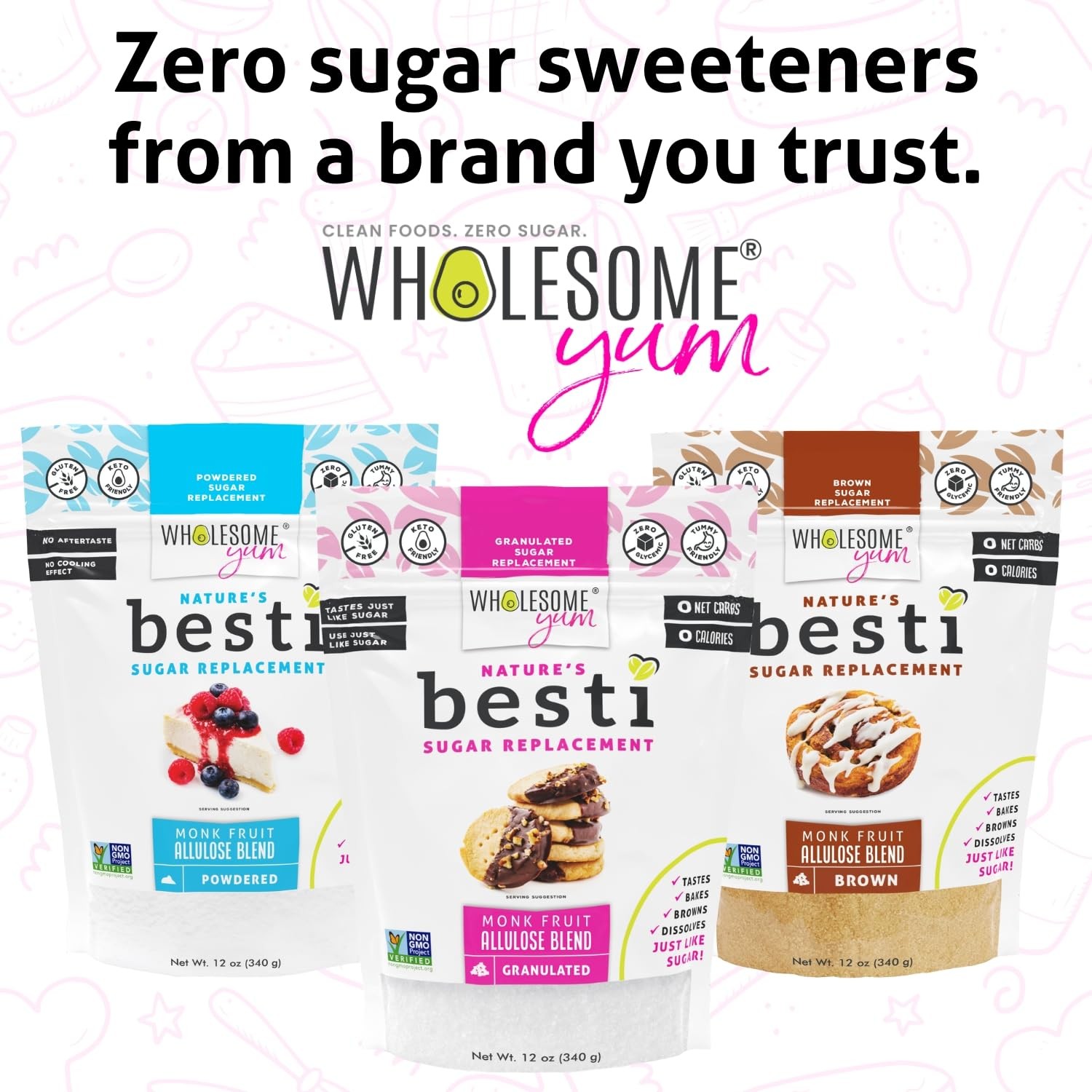 Besti Natural Sugar Substitute - Keto Granulated Monk Fruit Sweetener Blend W...