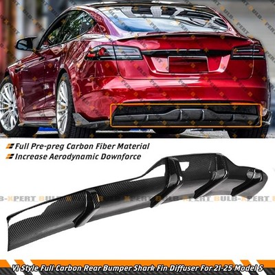 For 2021-2025 Tesla Model S V1 Full Carbon Fiber Rear Bumper Diffuser Valance