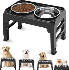 Elevated Dog Bowls , 4 Height Adjustable Raised Bowl Stand with 2 Thick 50oz 