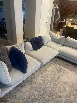 Light Gray Modern Sectional Sofa 5-Seater Woven Fabric for Living Room