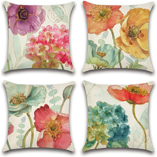 Set of 4 Waterproof Throw Pillow Covers 18X18 Inches, Hydrangea and Lotus Patter
