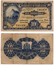 GIBRALTAR 10 Shillings (WWII - 01-06-1942) Pick 14b, Fine