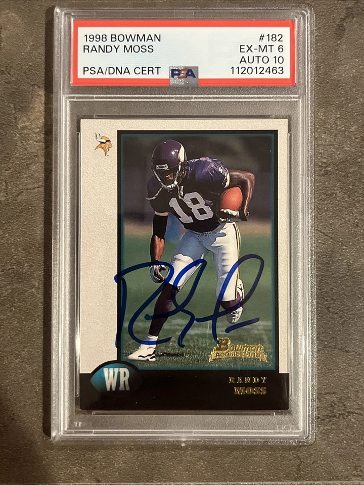 🟪🔥Randy Moss🔥🟪 1998 Bowman #182 autógrafo radiocontrol novato PSA ADN 6/10 automático Foto 2 de 4