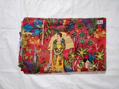 Indian Handmade RED Frida Print Dressmaking, Sewing Running Fabric 2.5 Yards US