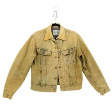 VTG 1970s Lee Storm Rider Men Denim Jean Blanket Lined Jacket Yellow Distressed