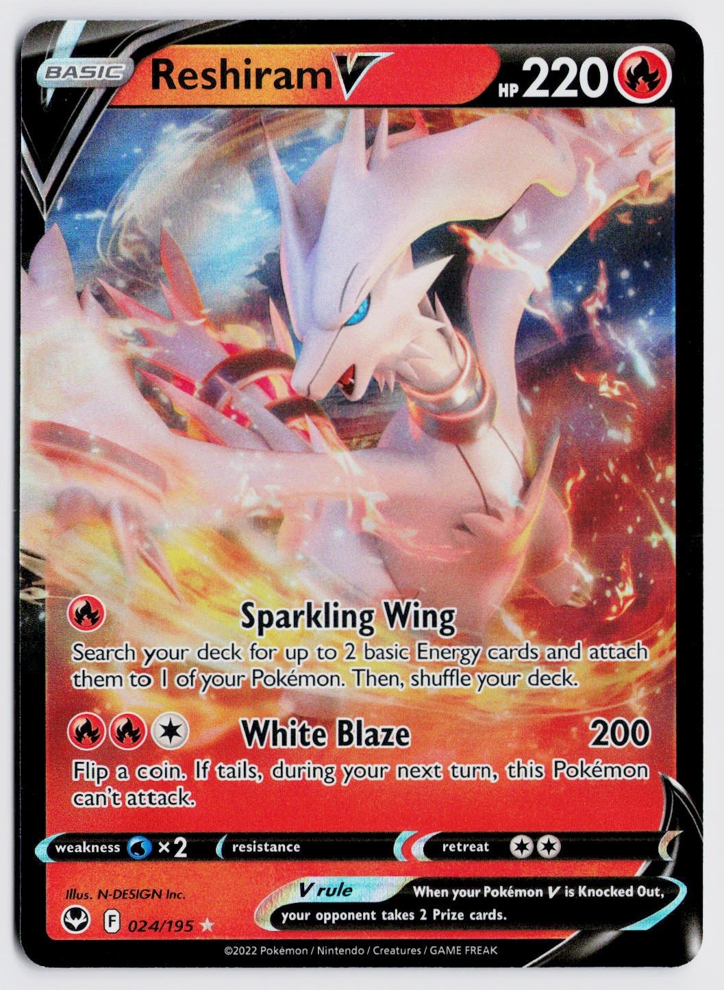 Reshiram V 024/195 Ultra Rare - SWSH12: Silver Tempest EN NM