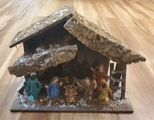 Vintage Nativity Set Manger Scene Creche Made in Italy Wood Stable