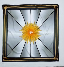 FANCY women  s Silk Satin Scarf In Gray W Geometric Print 34"/34". Ex.CON