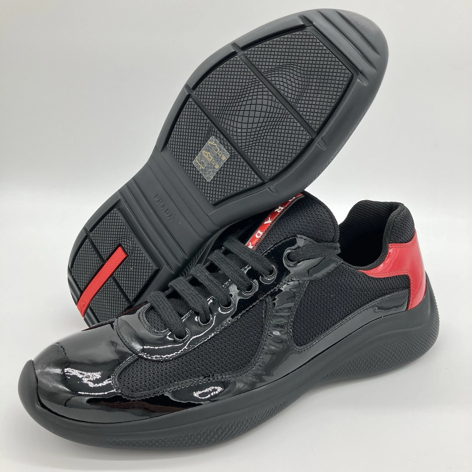 Sneakers Prada America's Cup in pelle verniciata e tessuto tecnico nere taglia US 9
