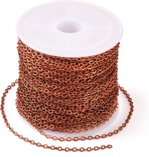 Beadthoven 32.8Ft Brass Flat Cable Chain for Jewelry Making 2Mm Red Copper Flat