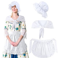 Hercicy Colonial Costume Women Set White Mob Cap Bonnet Shawl Waist Apron Pil...