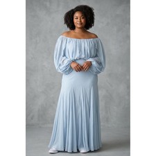 ASOS DESIGN Blue Off Shoulder Puff Sleeve Maxi Dress Wedding Guest Size US 10