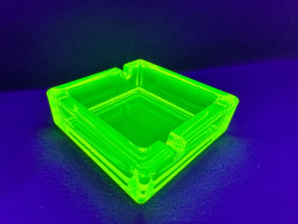 Uranium Glass Ashtray in Polished Vaseline, Square design Czech New Glows - image 2 of 4
