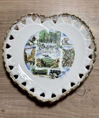 Vintage, Colorado Colorful Heart-Shaped Decorative Plate Souvenir State Keepsake