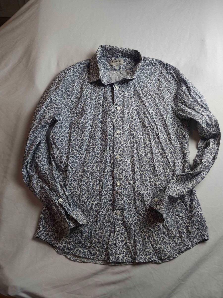 Express Dress Shirt Mens Large 16-16.5 Blue Floral Slim Fit Button Up  Office | eBay