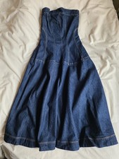 H&M Denim Bandeau Midi Dress Strapless Corset Style Edition Dark Denim Blue Nwt