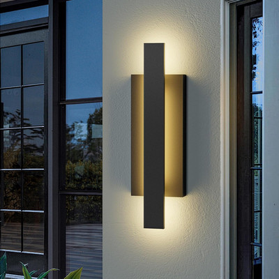 Modern 24W LED Outdoor Wall Sconce - Matte Black 23'' for Porch & Patio