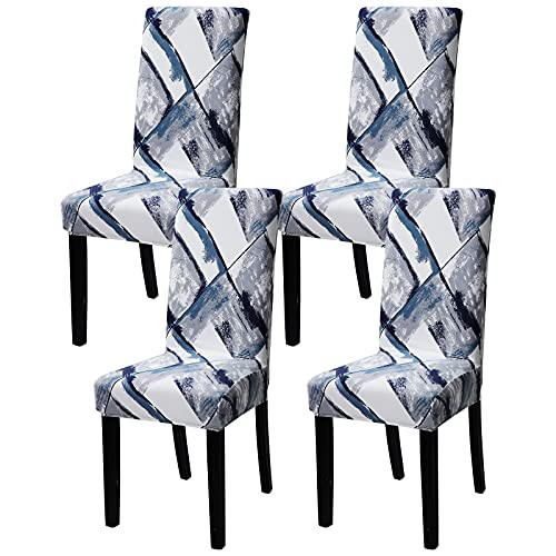 Dining Chair Covers, Stretch Spandex Chair Seat Cover Removable 4 White/Gray - Picture 2 of 7