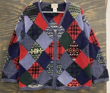 Vintage 1998 Susan Bristol Hand Knit Patchwork Cardigan Sweater Women’s M