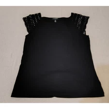 Lauren Ralph Lauren Black Crochet Sleeve Top Tunic Size XL Business Career RR