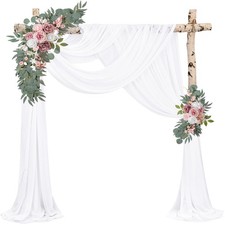 2 Panels Wedding Arch Draping Fabric 20 Ft x 28 Inch White Chiffon Curtain