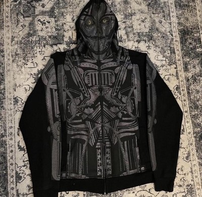 Vintage Social Collision Hoodie Size Medium Zip Graphic Cyber Punk Face Mask
