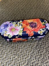Brighton Floral Eyeglass Case Hard Shell Metal Tin Navy Blue Floral Logo Inside