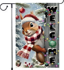 Christmas Garden Flag 12X18Inch the Nut Squirrel Welcome XMAS Winter Garden Flag