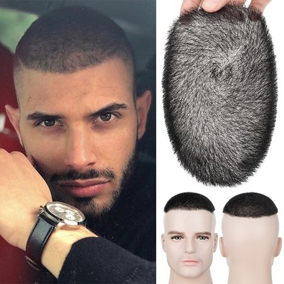 100% Human Hair Toupee for Men's Short Buzz Cut Thin Skin PU Replacement System