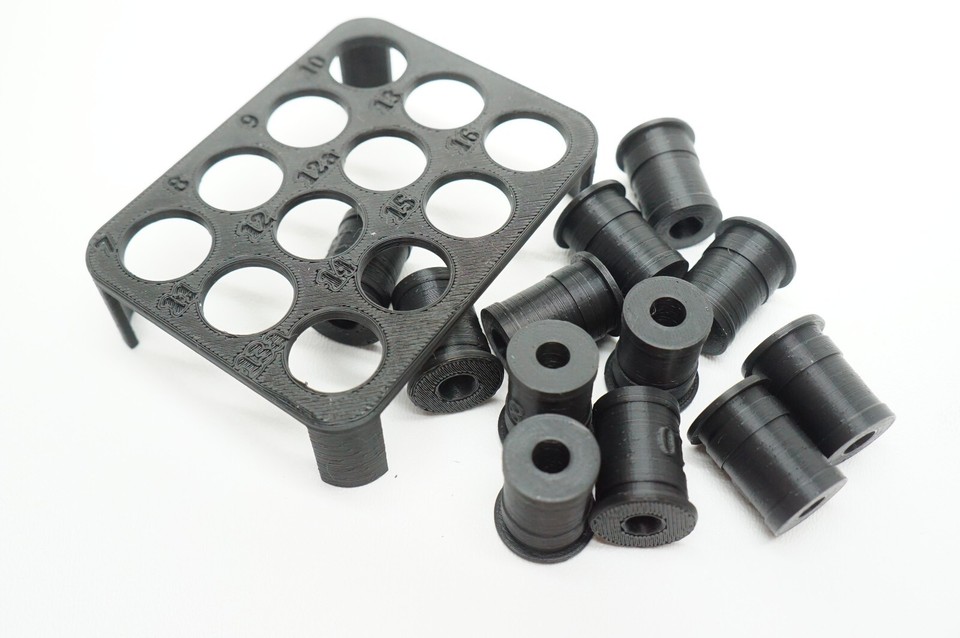 MEC Style Powder Bushings 12 Piece Set Sz 7-16 With Holder / Marked ...