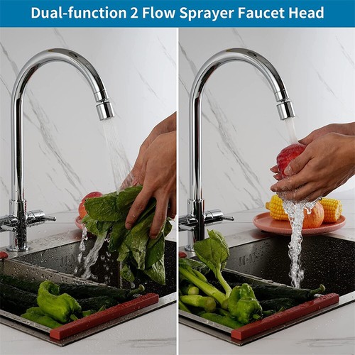 360° Swivel Kitchen Sink Aerator Dual-function 2-Flow Sprayer Faucet 55/64 Inch - Picture 2 of 6