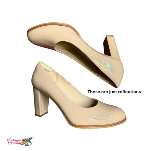 Clarks Patent Leather Pumps Heels Beige Women Size 7M - Picture 5 of 10