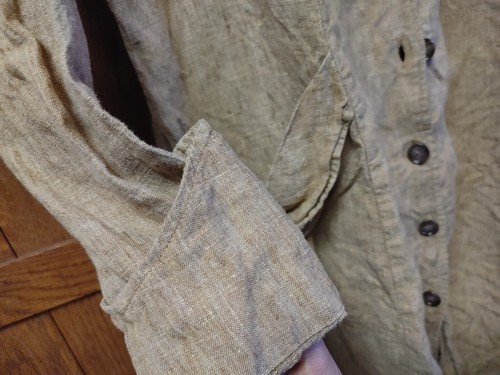 FLAX Engelhart 100% Linen Duster Jacket Coat Pockets Collared Mustard L Vintage - Picture 7 of 9